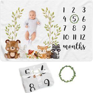 Paishanas Woodland Animals Baby Milestone Blanket, 60" x 40"